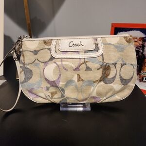 Coach Optic Linen Art Watercolor All Over Print Logo Wristlet